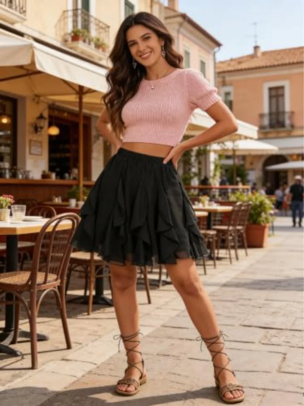 Chiffon Ruffle High Waist Flowy A-Line Mini Skirt Vacation Club